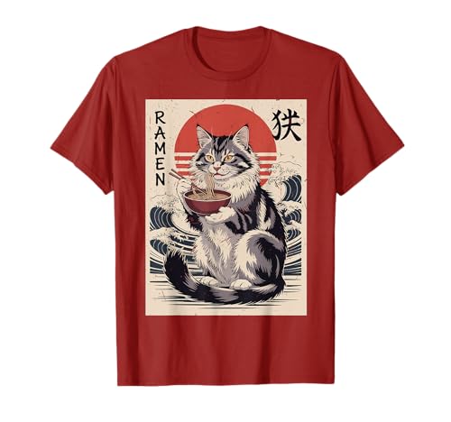 Anime Norwegian Forest Cat Eating Ramen Kawaii Noodle Daddy T-Shirt