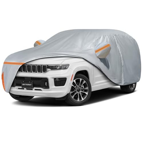 Image of Car Cover for 2021-2026 Jeep Grand Cherokee L, Waterproof Custom-fit All Weather Sun Rain UV Dust Snow Protection Outdoor Full Car Cover with Door Zipper and Cotton Lining-Gray