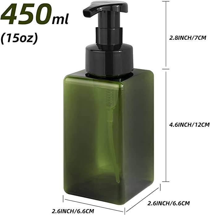 2 Pcs Foaming Soap Dispenser, 450ml(16oz) Refillable Modern Square Pump Bottle for Shampoo, Body Wash, Liquid Soap, PETG Plastic Empty Soap Dispenser for Kitchen, Bathroom, Hospital (Green) - Image 5
