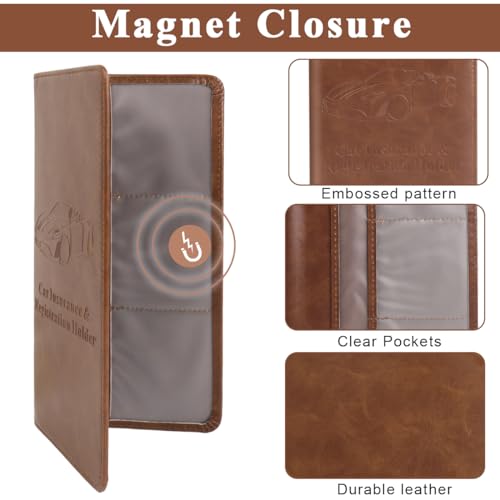 Image of STHIRA Car Document Holder Bifold PU Leather Bag with 6 Transparent Pouches, Spacious Organizer for Registration, Insurance, License, Cards, Cash Sturdy & Durable File Holder for Vehicle Documents