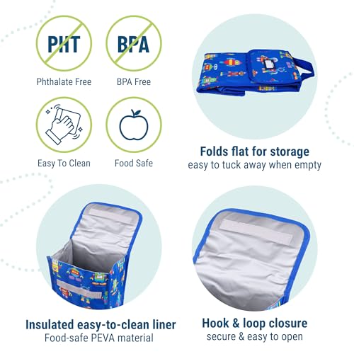 Image of Wildkin Kids Insulated Lunch Bag - Reusable, Ideal for Hot /Cold Snacks, School & Travel - Robots