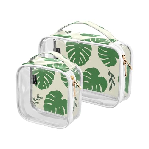 Trousse da toilette con foglie tropicali di Monstera impermeabile per donne e uomini organizer per cosmetici in PVC trasparente per viaggi doppia cerniera confezione da 2 Come nella foto