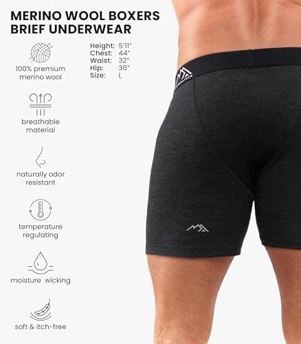 Merino.tech Merino Wool Underwear Mens - 100% Merino Wool Base Layer Boxer Briefs for Men