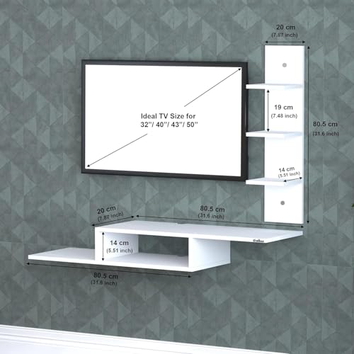 Image of Anikaa Engineered Wood LED Light TV Unit Wall Mounted TV Unit TV Cabinet Wall TV Stand for Living Room, Set Top Box Stand - White (D.I.Y - Do-It-Yourself) Ideal for Up to 43 inch Inches