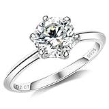 Cacupol 2CT Moissanite Engagement Ring For Women, D Color VVS1 Clarity Round Cut Solitaire Lab Created Diamond, White Gold Plated Solid S925 Sterling Silver 6 Prong Moissanite Wedding Ring