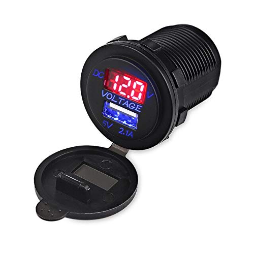 Cables, Adapters & Sockets - ADPOW LED Car 2.1A USB Socket Charger Outlet with Voltmeter Modification Accessory for Motorcycle Motor Truck ATV Boat 12-24V - (Color Name: 1)