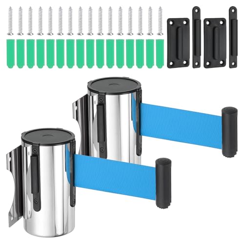 Barrière à sangle rétractable 5m contrôle foule bleu clair