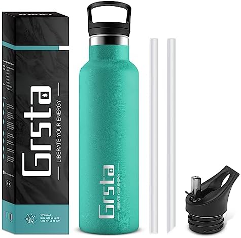 Stainless Steel Water Bottle with Straw 500ml, Metal Water Bottle, Vacuum Insulated Drinks Bottle with Filter, BPA Free Sports Bottle for Adult, Hiking, Cycling