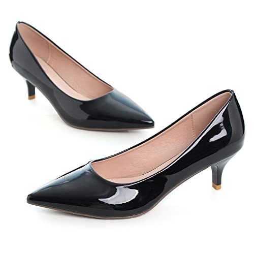 Image of Women's Low Kitten Heel Pumps Classic Fashion Dress Pumps Simple Heeled Shoes for Office Work