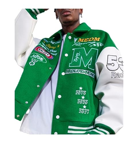Varsity Jacket Women Outfit Casual Retro Varsity Coat Letters Patches Pattern Button-Front Closure and Stylish3