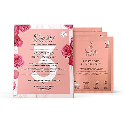 Seoulista Beauty Rosy Toes Instant Pedicure Multipack - Home Pedicure Foot Mask Treatment - Soothes and Hydrates Dry, Cracked Skin - With Rose Oil, Aloe Vera, Beeswax - Award Winning— 3-Pack Cover