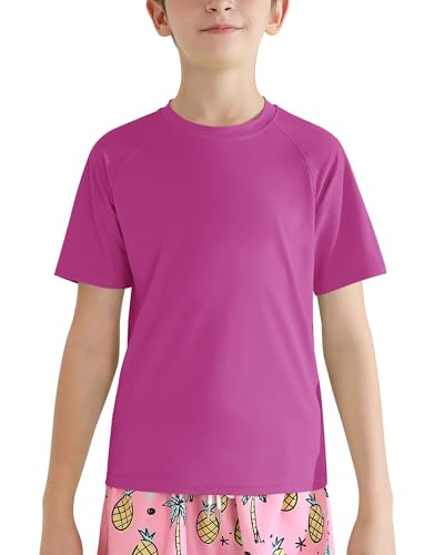 WISREMT Youth Kids Neon Shirt UPF 50+ Rash Guard Boy Girl Quick Dry Athletic Short Sleeve T Shirt Water Sport Swim Active Tee