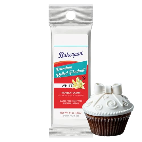 Bakerpan Premium Rolled White Fondant for Cake Decorating, Vanilla Flavor - 4.4 Ounces (Made in USA)