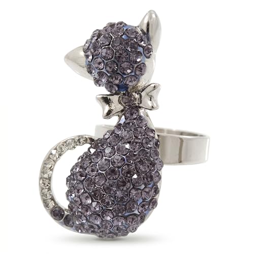 Bague strass violets longue 35mm ajustable taille 7 8 plaqué rhodium femme