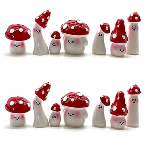 Xnuiasqe Lot de 14 mini champignons pour travaux manuels, petits champignons féériques, champignons en résine, décoration de champignons, statuettes...