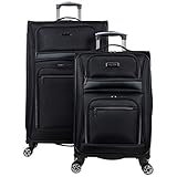 Kenneth Cole Reaction Rugged Roamer Luggage Collection Lightweight Softside Expandable 8-Wheel Spinner Travel Suitcase Bag, Black, 2-Piece (20' Carry-On / 28' Check Size)