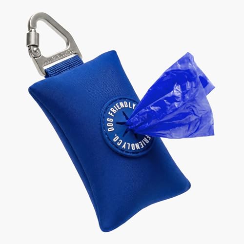 Image of Dog Friendly Co. Poop Bag Holder for Leash, Dog Waste Bag (Classic Blue) | One Click Clip Potty Carrier Dispenser, Pet Trash Bags, Neoprene Fabric for All Weather Conditions, Stylish Walking Accessory