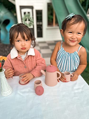 Toy Tea Set For Pretend Play-Play Kitchen Accessories-9 Piece Cute Montessori Kids Play Set-Encourages Fine Motor Skills-Dishwasher Safe - Bpa Free Silicone Tea Set For Little Girls And Boys (Pink) #TOP4