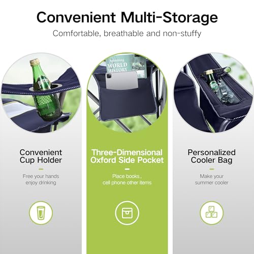 GREEN PARTY Folding Camping Chair Oversized Heavy Duty Lawn Chair with Cooler Bag, Cup Holder, Storage Pocket, Collapsible Padded Outdoor Arm Chair, Quad Lumbar の商品画像 7