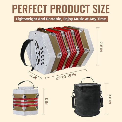 Concertinas,20-key accordion for adults, professional accordion for beginners, adjustable hand straps, instrument accessories (white)