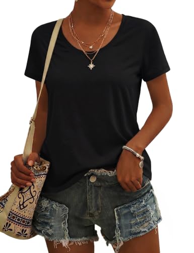 Crewhpo Tee-Shirt Femme Chic Manches Courtes Tissu Souple Style Chic Doux