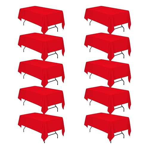 Image of BRILLMAX 10 Pack Red Tablecloths 60x102 Inch for 6ft Rectangle Tables | 150 GSM Polyester Fabric, 15 inch Standard Drop, Water, Stain & Wrinkle Resistant Cloth Cover for Wedding Reception Banquet Party