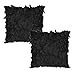 WOMHOPE 2 Pack - 3D Solid Satin Flower Leaves Square Throw Covers Pillowcase Bed Sofa Couch Cushion Pillowcase Arts Decorative Cover Wedding Throw Pillow Covers (Black)