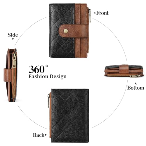 Image of GAEKEAO Small Wallet for Women Leather RFID Blocking Card Holder Bifold Zipper Pocket Wallet with ID Window