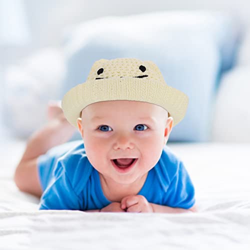 FRCOLOR Kids Folding Woven Bucket Hat Adjustable 48-52CM Lightweight Sun Hat for Boys and Girls for Summer Beach and Outdoor Activities Beige3