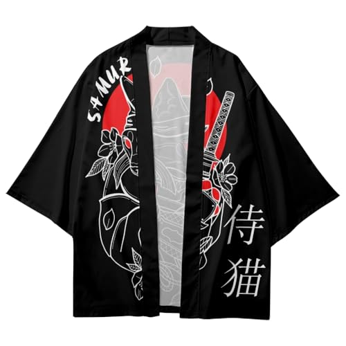 Image of LAI MENG FIVE CATS Women's Funny Cute Cat Cardigan Lightweight Kimono Loose Cover up Blouse Tops