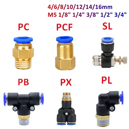 Conector de aire neumático de 4 uds tipo PC con conexión rápida de tuberías 4