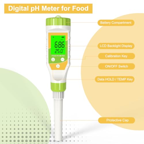 digital ph meter for food hot sauce canned food ph tester 001 resolution high accuracy food ph tester with backlit lcd display and atc for meat bread canning brewing cheese solid sampling