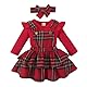 LUVCES Baby Mädchen Herbst Winter Röcke Sets Rüschen Langarm Strampler Top Plaid Rock Infant Overalls Hosenträger Kleid Kleidung Outfits Rot Plaid 3-6 Monate