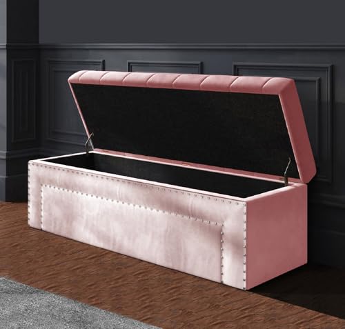 Duke Chesterfield Ottoman storage Box - Plush Velvet Storage Ottoman with Decorative Tacks- Ottoman Shoe Bench with Storage - Upholstered Coffee Table- End of bed Storage Bench, Blanket Box