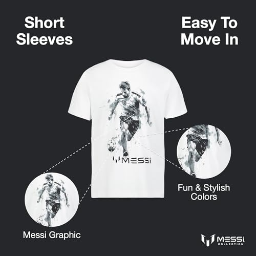 Image of Messi Boys' Lifestyle Short Sleeve T-Shirt, Slim-fit Graphic Tee, Cotton Blend Fabric