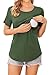 Ekouaer 3 Pack Women Maternity Shirts for Breastfeeding Short Sleeve Nursing Tops Stretchy Postpartum Tees L (Black + Army Green + Red)