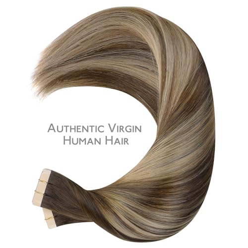 Image of Wennalife Tape in Hair Extensions Human Hair, 40pcs 100g 20 inch Balayage Chocolate Brown to Honey Blonde Hair Extensions Real Human Hair Straight Tape in Extensions Reusable Real Hair Extensions