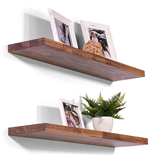 Dakoda Love Floating Shelves | Butcher Block | Solid Hardwood | Premium Craftsman Quality | Easy Hidden Bracket Wall Mount | Set Of 2 (Buckskin, 24" L X 10" D) #TOP2