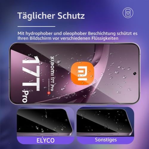 ELYCO Sichtschutz für Xiaomi 17T Pro/15T/15T Pro für Panzergla, 2 Stück – Ansicht 4
