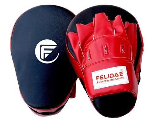 Image of FELIDAE Focus Pads for Boxing & MMA Training | Curved Punch Mitts for Kickboxing, Muay Thai & Martial Arts | Durable PU Leather Hand Target Pads for Punch Accuracy & Speed | Red Black (RED /Black)