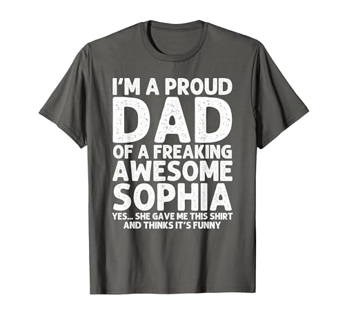 Dad of Sophia Gift Father's Day Funny Personalized Name Joke T-Shirt, Men, Asphalt Grey, Large