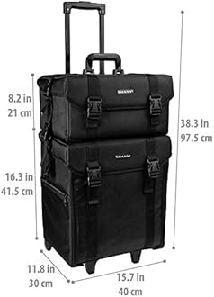 SHANY Makeup Artist Soft Rolling Trolley Cosmetics Case Make up Travel Bag With Beauty Organizer Drawer Bins, TSA Mesh Bag Organizers - Jet Black