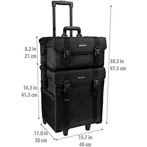 SHANY Makeup Artist Soft Rolling Trolley Cosmetics Case Make up Travel Bag With Beauty Organizer Drawer Bins, TSA Mesh Bag Organizers - Jet Black by SHANY - Image 4