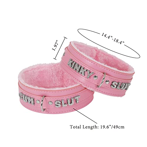 paloli Rosa Choker Halskette für Frauen Leder Choker Halskette Fluffy Punk Leash Gothic Cosplay Sexy Schmuck