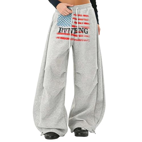 Pantalon de jogging femme Y2K large fluide imprimé vintage décontracté