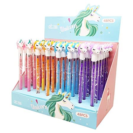 ALL WE NEED Designer Adorable Unicorn Bullet Lead Nib Push Pencils with a Multicolored Printed Body and No Sharpening PACK OF 12