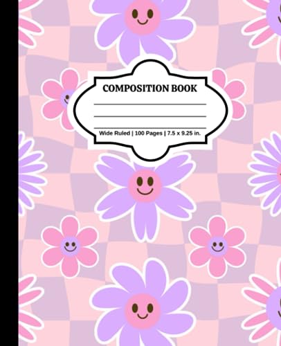 Composition Book Wide Ruled 7.5 x 9.25 In.: Wide-Ruled Paper Notebook Journal CN04 | Ideal for Teens Kids Students | Pink Purple Smiles (Back-to-School Composition Notebooks)