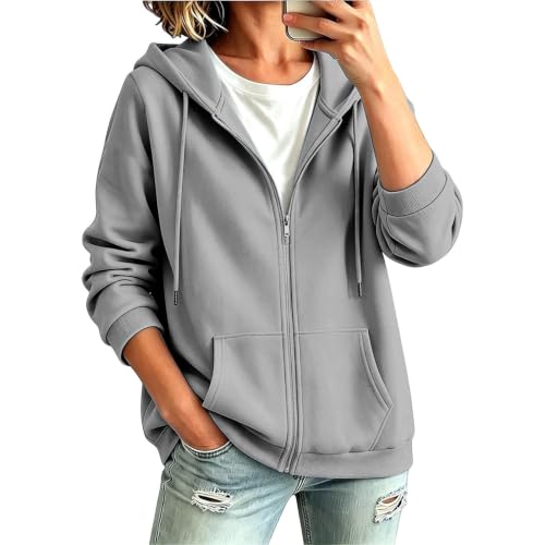 Zip Up Hoodies for Women Lightweight Casual Long Sleeve Sweatshirts Grey - image 3