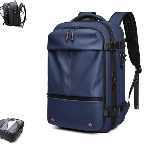FAFAKO Mochila De Compresión De Aire Al Vacío con Bomba For Llevar En El Equipaje De Mano, Bolsa De Compresión De Aire Expandible De 60 L con Vacío Incorporado For Viajes.(Blue,Manual Press)