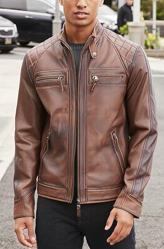 Image of Black Leather Jacket Men - Black Real Lambskin Mens Motorcycle Jacket